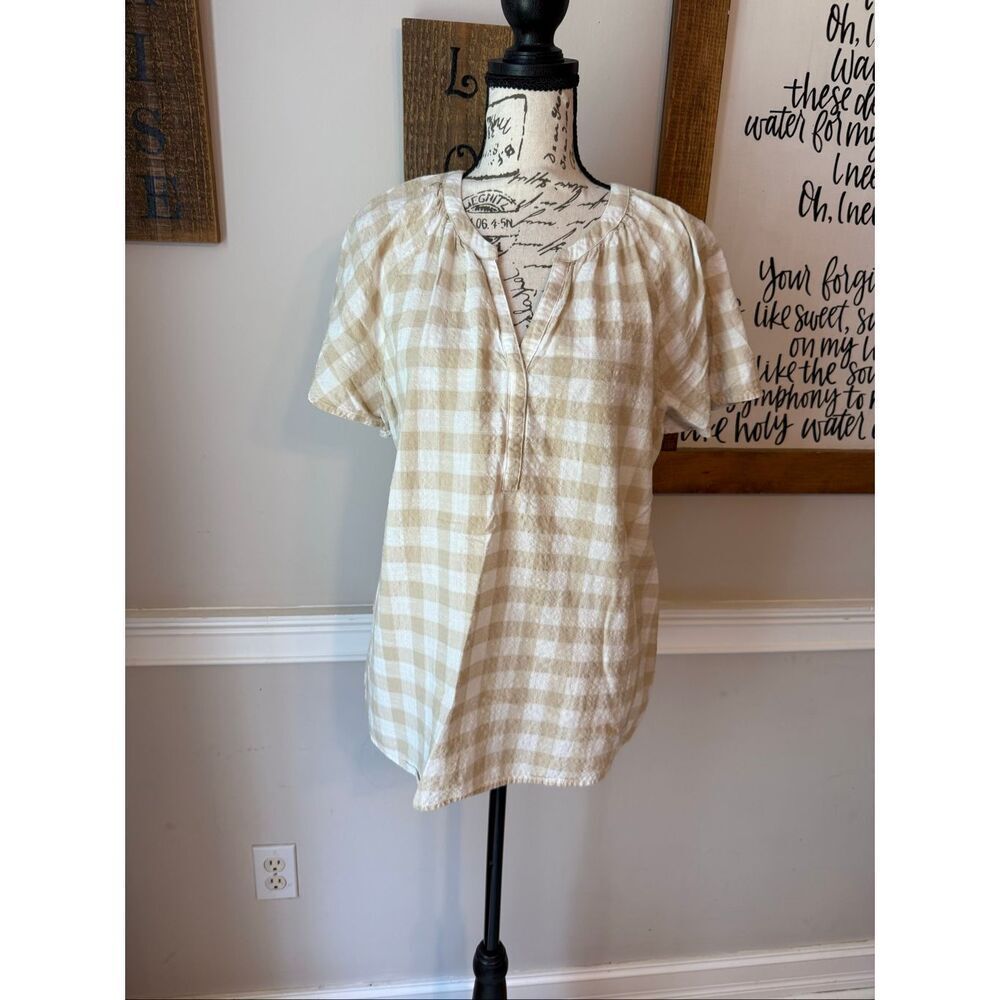 Sonoma Goods For Life Women's Flutter Sleeve Y-Neck Top Blouse Cream Tan Large